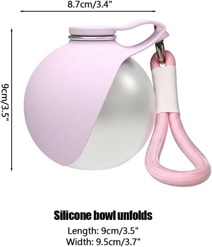 Pink portable dog water bottle with stainless steel interior and silicone cover