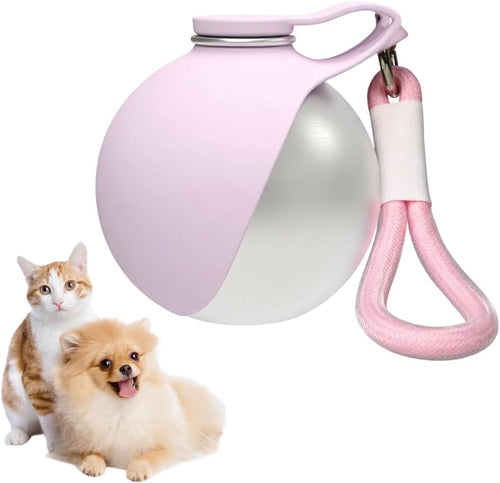 Portable dog water bottle with foldable silicone bowl in pink