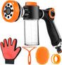 Upgrade Dog Washing Hose Attachment, 8 Spray Patterns Dog Wash with 3.5oz 100cc Soap Dispenser, Dog Washing Gloves, Dog Bath Brush, Suitable for Watering Plant, Patio, Cleaning, Showering Pet