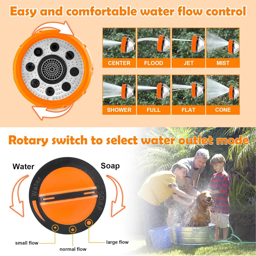 Upgrade Dog Washing Hose Attachment, 8 Spray Patterns Dog Wash with 3.5oz 100cc Soap Dispenser, Dog Washing Gloves, Dog Bath Brush, Suitable for Watering Plant, Patio, Cleaning, Showering Pet