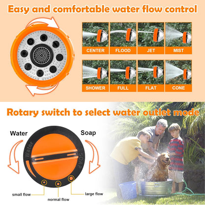 Upgrade Dog Washing Hose Attachment, 8 Spray Patterns Dog Wash with 3.5oz 100cc Soap Dispenser, Dog Washing Gloves, Dog Bath Brush, Suitable for Watering Plant, Patio, Cleaning, Showering Pet